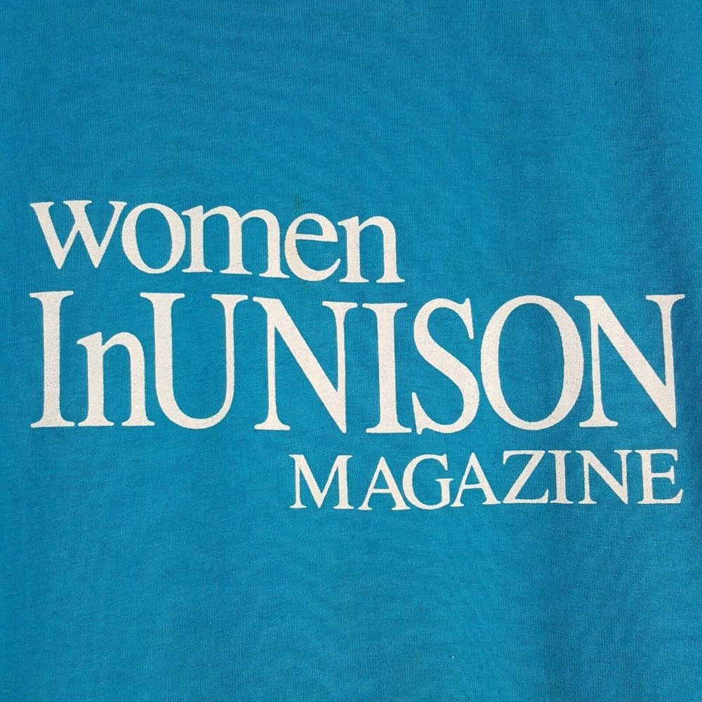 Vtg 80s Women In Unison Magazine T-Shirt L Blue